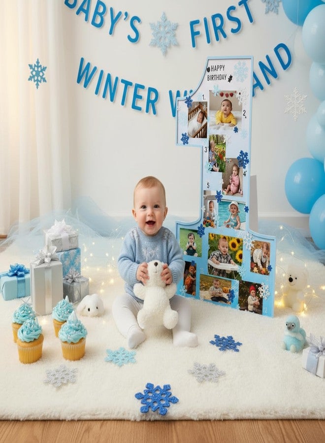 Threehoney My First Year Photo Frame Board Winter Onederland 1st Birthday Decor Snowflake Picture Frame 12 Monthly Photo Display DIY One Year Newborn Keepsake Gifts Snowflake Nursery Birthday Decor - Image 5